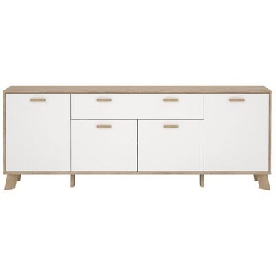 CALICOSY - Buffet 4 portes 1 tiroirs décor chêne et blanc L198 cm - STORM - Blanc Blanc - Publicité CALICOSY - Buffet 4 portes 1 tiroirs décor chêne et blanc L198 cm - STORM - Blanc Blanc - Publicité
