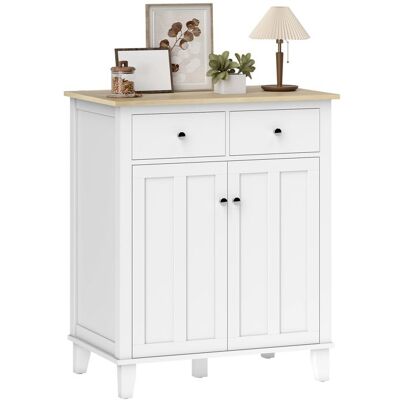 Buffet de cuisine - HOMCOM - avec 2 portes et 2 tiroirs - anti-basculement - en bois - 76 x 48 x 91 cm - blanc Blanc - Publicité Buffet de cuisine - HOMCOM - avec 2 portes et 2 tiroirs - anti-basculement - en bois - 76 x 48 x 91 cm - blanc Blanc - Publicité