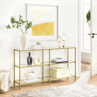 Console dorée VASAGLE - Table dentrée - 2 étagères en verre trempé - 130 x 30 x 73 cm Jaune - Publicité Console dorée VASAGLE - Table dentrée - 2 étagères en verre trempé - 130 x 30 x 73 cm Jaune - Publicité