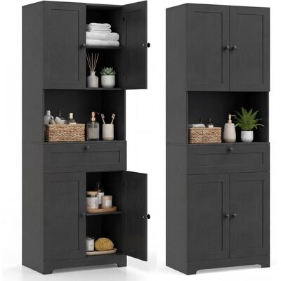 COSTWAY Armoire de Salle de Bains avec 4 Portes 1 Tiroir Compartiment Ouvert Étagère Réglable pour Salon Cuisine Noir Noir - Publicité COSTWAY Armoire de Salle de Bains avec 4 Portes 1 Tiroir Compartiment Ouvert Étagère Réglable pour Salon Cuisine Noir Noir - Publicité