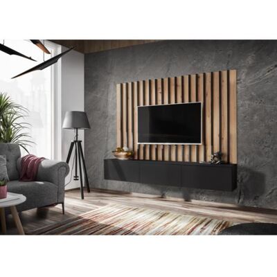 Meuble TV - AC-Déco - Ensemble meuble TV Verti II - Beige/Noir - L 180 x H 148 x P 35 cm Noir - Publicité Meuble TV - AC-Déco - Ensemble meuble TV Verti II - Beige/Noir - L 180 x H 148 x P 35 cm Noir - Publicité