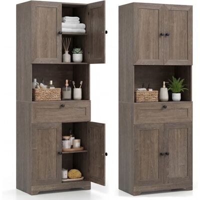 COSTWAY Armoire de Salle de Bains avec 4 Portes 1 Tiroir Compartiment Ouvert Étagère Réglable pour Salon Cuisine Gris Gris - Publicité COSTWAY Armoire de Salle de Bains avec 4 Portes 1 Tiroir Compartiment Ouvert Étagère Réglable pour Salon Cuisine Gris Gris - Publicité