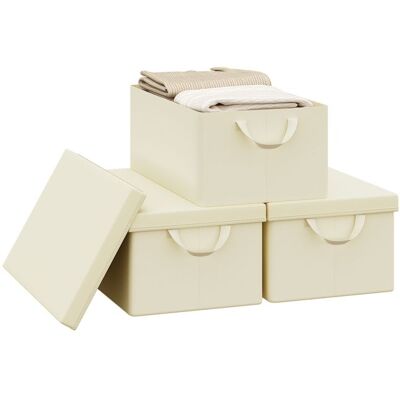 WOLTU Boîte de Rangement avec Couvercle Amovible Lot de 3 Caisse Rangement Pliable avec Poignée 48x29x20cm Crème W0ITT5719 Beige - Publicité WOLTU Boîte de Rangement avec Couvercle Amovible Lot de 3 Caisse Rangement Pliable avec Poignée 48x29x20cm Crème W0ITT5719 Beige - Publicité