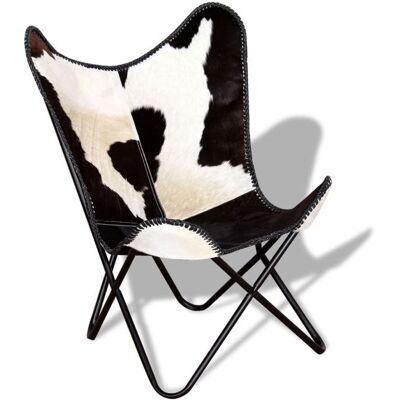 DÉCOSHOP26 Fauteuil lounge design moderne papillon noir et blanc cuir de vache DEC026797 Noir - Publicité DÉCOSHOP26 Fauteuil lounge design moderne papillon noir et blanc cuir de vache DEC026797 Noir - Publicité