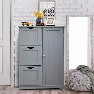 COSTWAY Meuble de Salle de Bain en Bois avec 3 Tiroirs et 1 Placard Meuble de Rangement pour Salon Chambre 60 x 30 x 81 cm Gris Gris - Publicité COSTWAY Meuble de Salle de Bain en Bois avec 3 Tiroirs et 1 Placard Meuble de Rangement pour Salon Chambre 60 x 30 x 81 cm Gris Gris - Publicité