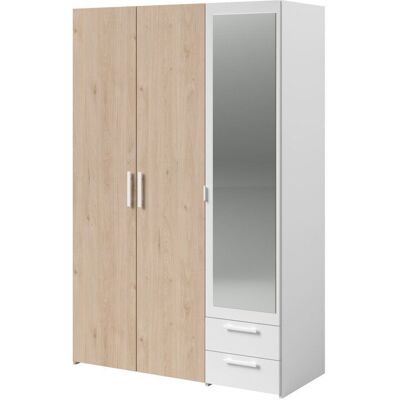 Parisot Armoire VARIA - Panneaux de particules revêtu papier - Décor chêne et blanc - 3 portes - L 1203 x P 57 x H 185 cm - Publicité Parisot Armoire VARIA - Panneaux de particules revêtu papier - Décor chêne et blanc - 3 portes - L 1203 x P 57 x H 185 cm - Publicité