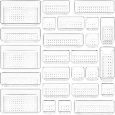 YIKXIULF Organisateur tiroir - 25 Pcs - 4 Tailles - Rangement Tiroir en Plastique Transparent - pour Salle de BainCoiffeuseBureauCuisine - Publicité YIKXIULF Organisateur tiroir - 25 Pcs - 4 Tailles - Rangement Tiroir en Plastique Transparent - pour Salle de BainCoiffeuseBureauCuisine - Publicité