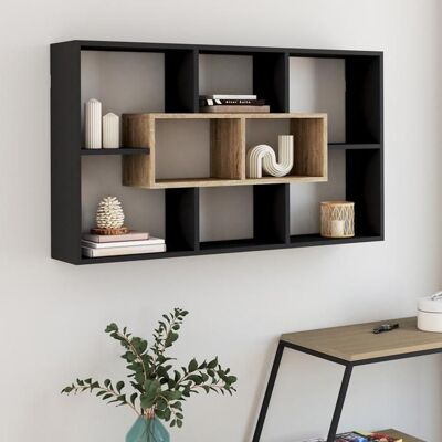 IDMARKET Etagère murale COLETTE avec 8 compartiments noir et effet bois Noir - Publicité IDMARKET Etagère murale COLETTE avec 8 compartiments noir et effet bois Noir - Publicité
