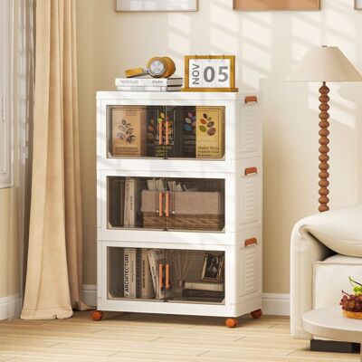 COSTWAY Boîte Rangement 210 L avec Couvercle 3 Caisses de Rangement Pliables Roues Universelles avec Freins pour Chambre Salon Blanc - Publicité COSTWAY Boîte Rangement 210 L avec Couvercle 3 Caisses de Rangement Pliables Roues Universelles avec Freins pour Chambre Salon Blanc - Publicité