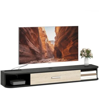 Meuble TV Suspendu - HOMCOM - Jusquà 50 Pouces - Porte Rabattable 2 Étagères Ouvertes et Passe-câbles - Bois - 120x26x16cm - Noir Noir - Publicité Meuble TV Suspendu - HOMCOM - Jusquà 50 Pouces - Porte Rabattable 2 Étagères Ouvertes et Passe-câbles - Bois - 120x26x16cm - Noir Noir - Publicité