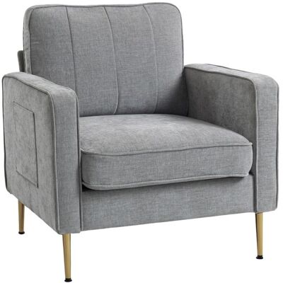 Canapé 1 place - HOMCOM - fauteuil pieds acier doré grand confort pochettes latérales salon - tissu - gris Gris - Publicité Canapé 1 place - HOMCOM - fauteuil pieds acier doré grand confort pochettes latérales salon - tissu - gris Gris - Publicité