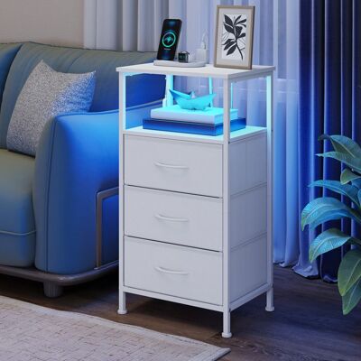 SONGMICS Table de Chevet avec Éclairage LED et Multiprise 3 Tiroirs et 1 Compartiment Ouvert Blanc Blanc - Publicité SONGMICS Table de Chevet avec Éclairage LED et Multiprise 3 Tiroirs et 1 Compartiment Ouvert Blanc Blanc - Publicité