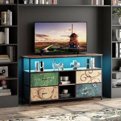 PERGAR Meuble TV LED de SalonStyle Contemporain4 Tiroirs Coloré en tissuétagères ouvertes108×30×77 cmLEDMeuble de rangementMarron Marron - Publicité PERGAR Meuble TV LED de SalonStyle Contemporain4 Tiroirs Coloré en tissuétagères ouvertes108×30×77 cmLEDMeuble de rangementMarron Marron - Publicité