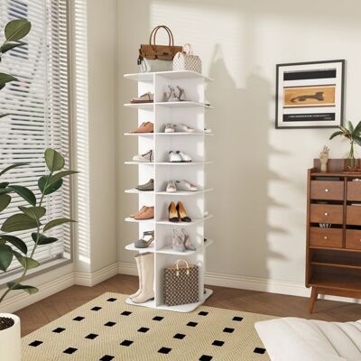 OEM Tour de rangement chaussures rotative - 7 niveaux - Rotatif à 360° - Capacité 28 paires - Blanc - PVC robuste Blanc - Publicité OEM Tour de rangement chaussures rotative - 7 niveaux - Rotatif à 360° - Capacité 28 paires - Blanc - PVC robuste Blanc - Publicité