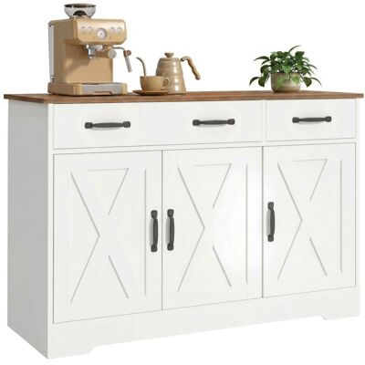 Buffet cuisine - HOMCOM - 3 portes de grange et 2 tiroirs - meuble TV pour jusquà 50 pouces - bois - 108x40x81cm - blanc Blanc - Publicité Buffet cuisine - HOMCOM - 3 portes de grange et 2 tiroirs - meuble TV pour jusquà 50 pouces - bois - 108x40x81cm - blanc Blanc - Publicité