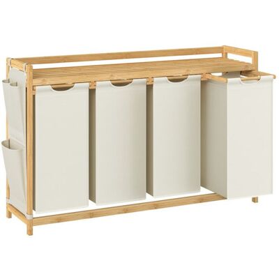 Panier à Linge - SONGMICS - 4 Compartiments - Bambou - 200L - Étagère - Blanc Crème Blanc - Publicité Panier à Linge - SONGMICS - 4 Compartiments - Bambou - 200L - Étagère - Blanc Crème Blanc - Publicité