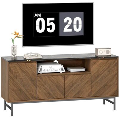 Meuble TV - HOMCOM - jusquà 65 pouces - compartiment ouvert portes étagères et passe-câbles - effet marbre - 140x39x66cm - noyer Marron - Publicité Meuble TV - HOMCOM - jusquà 65 pouces - compartiment ouvert portes étagères et passe-câbles - effet marbre - 140x39x66cm - noyer Marron - Publicité