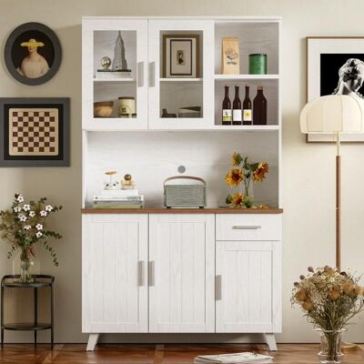 MERAX Buffet Haut 190 cm Blanc Effet Bois avec Portes Vitrées et Rangements Vaisselier pour Salon et Salle à Manger Blanc - Publicité MERAX Buffet Haut 190 cm Blanc Effet Bois avec Portes Vitrées et Rangements Vaisselier pour Salon et Salle à Manger Blanc - Publicité