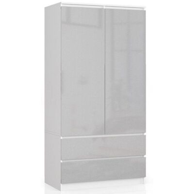Armoire AKORD S60 Blanche 90 cm 2 portes 2 tiroirs façade Métallique Brillant 4 étagères 90x51x180 cm Blanc - Publicité Armoire AKORD S60 Blanche 90 cm 2 portes 2 tiroirs façade Métallique Brillant 4 étagères 90x51x180 cm Blanc - Publicité