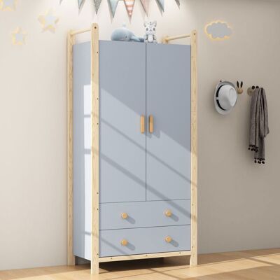 Armoire de rangement - MERAX - Armoire Chambre 2 portes avec 2 tiroirs et penderie - Bleu & pin naturel - 90×45×180 cm Bleu - Publicité Armoire de rangement - MERAX - Armoire Chambre 2 portes avec 2 tiroirs et penderie - Bleu & pin naturel - 90×45×180 cm Bleu - Publicité