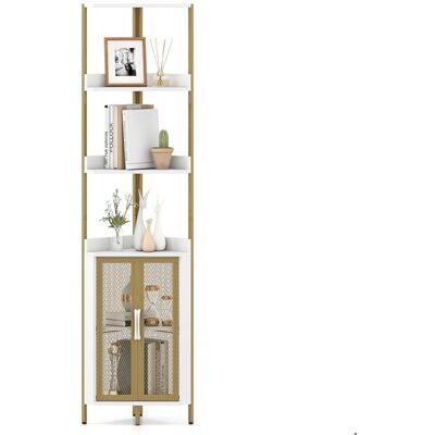 Bibliothèque dAngle à 6 Niveaux COSTWAY Portes Meuble de Rangement Industriel pour Salon Chambre Cuisine Doré et blanc Blanc - Publicité Bibliothèque dAngle à 6 Niveaux COSTWAY Portes Meuble de Rangement Industriel pour Salon Chambre Cuisine Doré et blanc Blanc - Publicité
