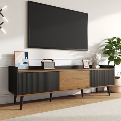 MERAX Meuble TV Moderne Armoire Télé en Bois et Noir 160 cm avec 3 Portes et 2 Étagères Ouvertes pour Salon Noir - Publicité MERAX Meuble TV Moderne Armoire Télé en Bois et Noir 160 cm avec 3 Portes et 2 Étagères Ouvertes pour Salon Noir - Publicité