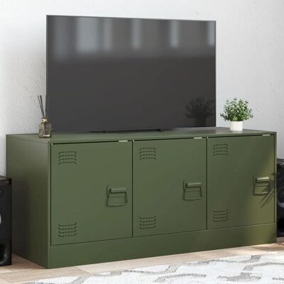 Meuble TV moderne - VIDAXL - Vert olive - 99x39x44 cm - Acier laminé à froid - Capacité 80 kg - 3 compartiments Vert - Publicité Meuble TV moderne - VIDAXL - Vert olive - 99x39x44 cm - Acier laminé à froid - Capacité 80 kg - 3 compartiments Vert - Publicité