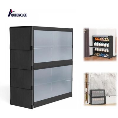 Meuble à chaussures en plastique à 4 niveauxQUIIENCLEE64×30×73cmétagère dentrée avec plaque anti-poussièrenoir Noir - Publicité Meuble à chaussures en plastique à 4 niveauxQUIIENCLEE64×30×73cmétagère dentrée avec plaque anti-poussièrenoir Noir - Publicité