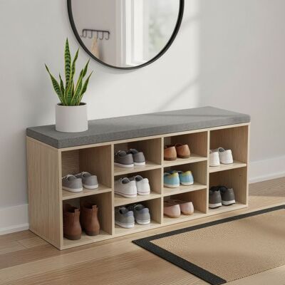 VASAGLE Meuble à chaussures pas cher Banc de Rangement avec Coussin Siège Rembourré 10 Compartiments Étagères Réglables pour Chambre Beige - Publicité VASAGLE Meuble à chaussures pas cher Banc de Rangement avec Coussin Siège Rembourré 10 Compartiments Étagères Réglables pour Chambre Beige - Publicité