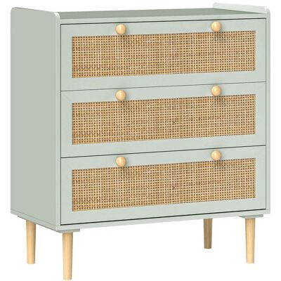 Commode design bohème en rotin - HOMCOM - 3 tiroirs - meuble de rangement - vert olive Vert - Publicité Commode design bohème en rotin - HOMCOM - 3 tiroirs - meuble de rangement - vert olive Vert - Publicité