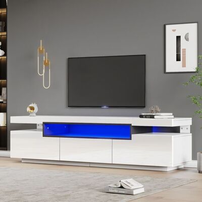 MERAX Meuble TV Moderne 160 cm avec Éclairage LED en Blanc Laqué avec 3 Tiroirs pour Téléviseur jusqu’à 70 Pouces Blanc - Publicité MERAX Meuble TV Moderne 160 cm avec Éclairage LED en Blanc Laqué avec 3 Tiroirs pour Téléviseur jusqu’à 70 Pouces Blanc - Publicité