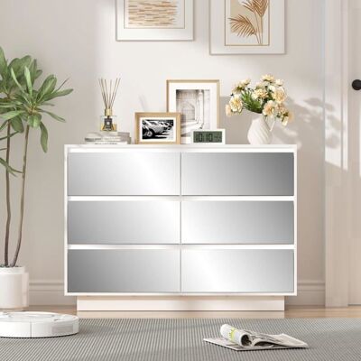 GOOBUY Commode à 6 Tiroirs 100cm Armoire de Rangement avec Miroir et Bandes LED Grand Espace de Rangement 100x34x725cm Blanc Blanc - Publicité GOOBUY Commode à 6 Tiroirs 100cm Armoire de Rangement avec Miroir et Bandes LED Grand Espace de Rangement 100x34x725cm Blanc Blanc - Publicité