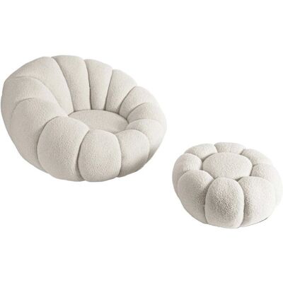 Fauteuil avec pouf style bubble en tissu bouclette Élysée - Crème Beige - Publicité Fauteuil avec pouf style bubble en tissu bouclette Élysée - Crème Beige - Publicité