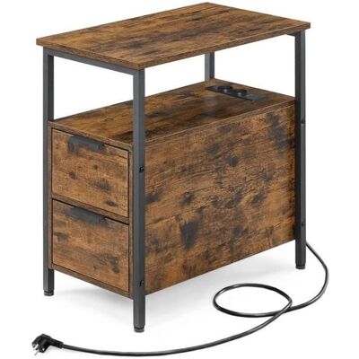 VASAGLE Table d’Appoint avec Multiprise Petite Table Fine avec 2 Tiroirs Table de Chevet avec Rangement Marron Rustique et Noir Classique Marron - Publicité VASAGLE Table d’Appoint avec Multiprise Petite Table Fine avec 2 Tiroirs Table de Chevet avec Rangement Marron Rustique et Noir Classique Marron - Publicité