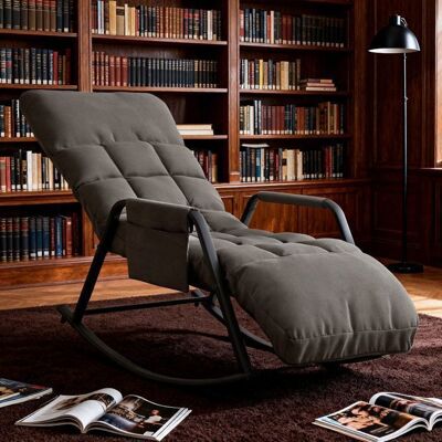 HOME NATURE WOHNKONZEPT Fauteuil à bascule - Étendu - Dossier inclinable 160° (5 positions) - Lin fin gris foncé - Structure métal 160 kg Gris - Publicité HOME NATURE WOHNKONZEPT Fauteuil à bascule - Étendu - Dossier inclinable 160° (5 positions) - Lin fin gris foncé - Structure métal 160 kg Gris - Publicité