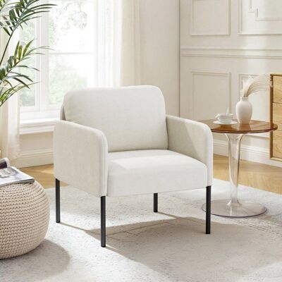 COLAMY Un fauteuil au confort naturel pensé pour le quotidien - Fauteuil avec dossier enveloppant et pieds en métal fin Blanc Blanc - Publicité COLAMY Un fauteuil au confort naturel pensé pour le quotidien - Fauteuil avec dossier enveloppant et pieds en métal fin Blanc Blanc - Publicité