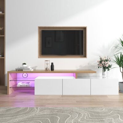 LEMONBEST Meuble TV LED 1975×39×42 cm Meuble TV Blanc Moderne avec Étagères en Verre Grand Espace de Rangement Brillant et Design Bois Blanc - Publicité LEMONBEST Meuble TV LED 1975×39×42 cm Meuble TV Blanc Moderne avec Étagères en Verre Grand Espace de Rangement Brillant et Design Bois Blanc - Publicité
