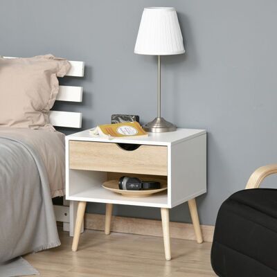 Generic Table de Chevet Moderne Chêne Blanc Tiroir et Niche Pieds Bois Massif 50x39x51cm Blanc - Publicité Generic Table de Chevet Moderne Chêne Blanc Tiroir et Niche Pieds Bois Massif 50x39x51cm Blanc - Publicité