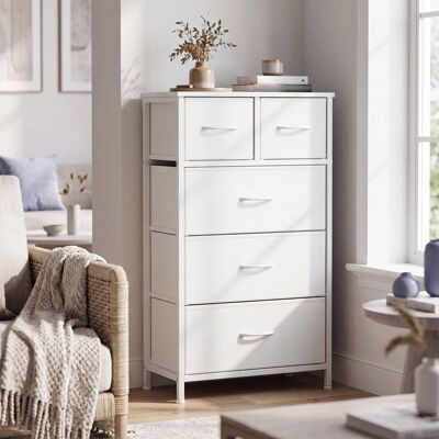 SONGMICS Commode 5 Tiroirs en Tissu Non-tissé pour Chambre Blanc Blanc - Publicité SONGMICS Commode 5 Tiroirs en Tissu Non-tissé pour Chambre Blanc Blanc - Publicité