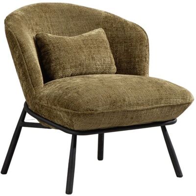 ALTOBUY Fauteuil lounge en tissu chenillé vert piètement métal noir - GASBY Vert - Publicité ALTOBUY Fauteuil lounge en tissu chenillé vert piètement métal noir - GASBY Vert - Publicité