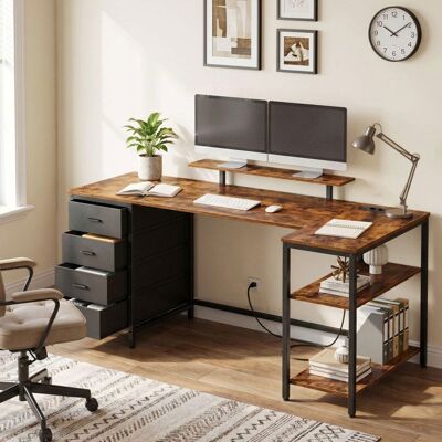 VASAGLE Bureau Étagères Réglables 4 Tiroirs Ports USB en L 160 x 80 cm Marron Marron - Publicité VASAGLE Bureau Étagères Réglables 4 Tiroirs Ports USB en L 160 x 80 cm Marron Marron - Publicité