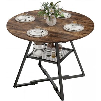Table à manger - HOMCOM - ronde pour 4 personnes - étagère de rangement - métal et panneau de particules - Ø100x76cm - brun rustique Marron - Publicité Table à manger - HOMCOM - ronde pour 4 personnes - étagère de rangement - métal et panneau de particules - Ø100x76cm - brun rustique Marron - Publicité