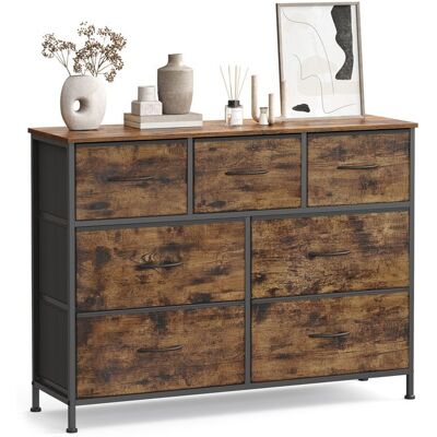 SONGMICS Commode 7 Tiroirs Meuble de Rangement pour Chambre Acier Panneau MDF Tissu Non-tissé Marron Rustique et Noir dencre - Publicité SONGMICS Commode 7 Tiroirs Meuble de Rangement pour Chambre Acier Panneau MDF Tissu Non-tissé Marron Rustique et Noir dencre - Publicité