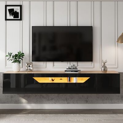MERAX 180 cm Meuble TV Suspendu avec LED Armoire TV Haut Brillant Noir et Bois 3 Compartiments pour Télévision 75 Pouces Noir - Publicité MERAX 180 cm Meuble TV Suspendu avec LED Armoire TV Haut Brillant Noir et Bois 3 Compartiments pour Télévision 75 Pouces Noir - Publicité