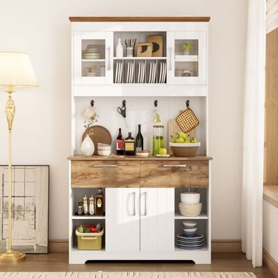 OEM Buffet de cuisine moderne - Grand espace de rangement - Dimensions 106x39x1765 cm - Vitrines en verre Blanc - Publicité OEM Buffet de cuisine moderne - Grand espace de rangement - Dimensions 106x39x1765 cm - Vitrines en verre Blanc - Publicité