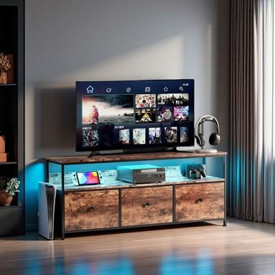 Meuble TV Polyvalent - RGB-108cm - Métal Industriel - Plateau Bois Tigré - 3 Tiroirs Noir - Publicité Meuble TV Polyvalent - RGB-108cm - Métal Industriel - Plateau Bois Tigré - 3 Tiroirs Noir - Publicité