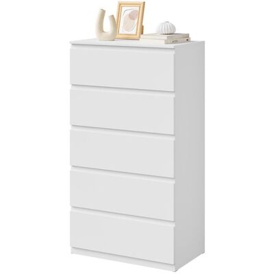 Commode WOLTU - 5 Tiroirs Rangement - Chiffonnier Blanc - en Bois d’Ingénierie - 60x37x110cm Blanc - Publicité Commode WOLTU - 5 Tiroirs Rangement - Chiffonnier Blanc - en Bois d’Ingénierie - 60x37x110cm Blanc - Publicité