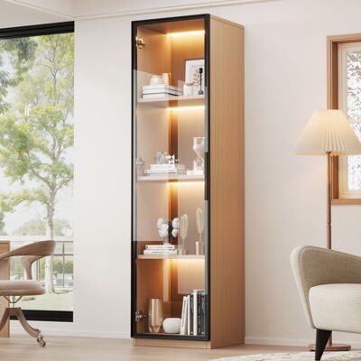 Colonne Vitrée MERAX Vitrine en Verre LED 40 × 40 × 165 cm Finition Chêne avec Porte Vitrée et Éclairage Multicolore Marron - Publicité Colonne Vitrée MERAX Vitrine en Verre LED 40 × 40 × 165 cm Finition Chêne avec Porte Vitrée et Éclairage Multicolore Marron - Publicité
