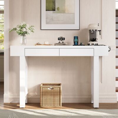Table Console Moderne avec Tiroirs et Prises USB - MERAX - Meuble d’Entrée pour Salon ou Couloir 120x355x765 cm Blanc - Publicité Table Console Moderne avec Tiroirs et Prises USB - MERAX - Meuble d’Entrée pour Salon ou Couloir 120x355x765 cm Blanc - Publicité