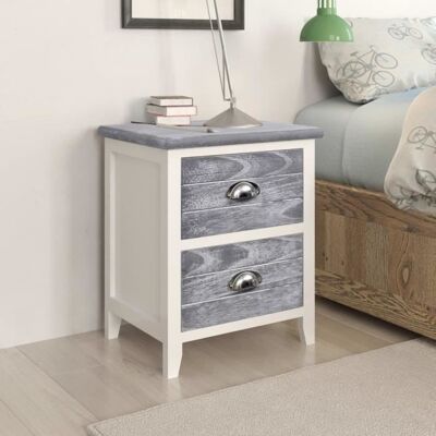 Table de chevet contemporaine - Nickel&9403 - Gris et blanc - Bois massif - 2 tiroirs Gris - Publicité Table de chevet contemporaine - Nickel&9403 - Gris et blanc - Bois massif - 2 tiroirs Gris - Publicité